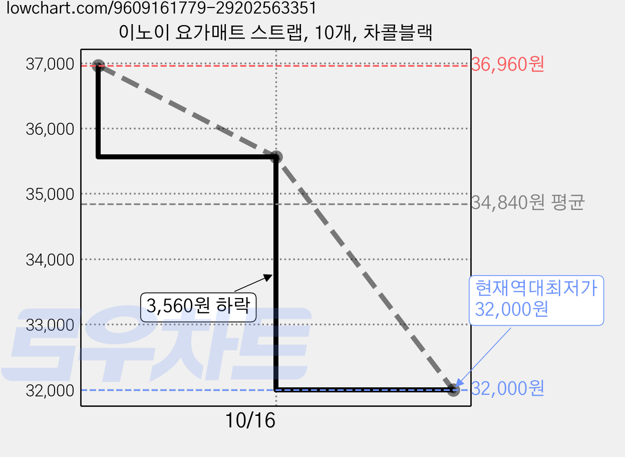 이노이 요가매트 스트랩, 10개, 차콜블랙 가격 변동 차트, 현재가 32,000원, 역대최저가