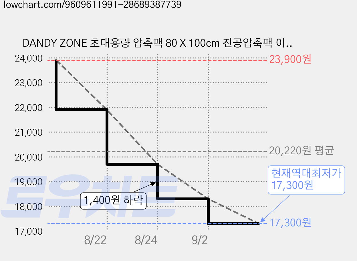 DANDY ZONE 초대용량 압축팩 80 X 100cm 진공압축팩 이불/겨울옷/두꺼운 옷 공간절약 10개입 + 전용펌프 세트, 1개 가격 변동 차트, 현재가 17,300원, 역대최저가
