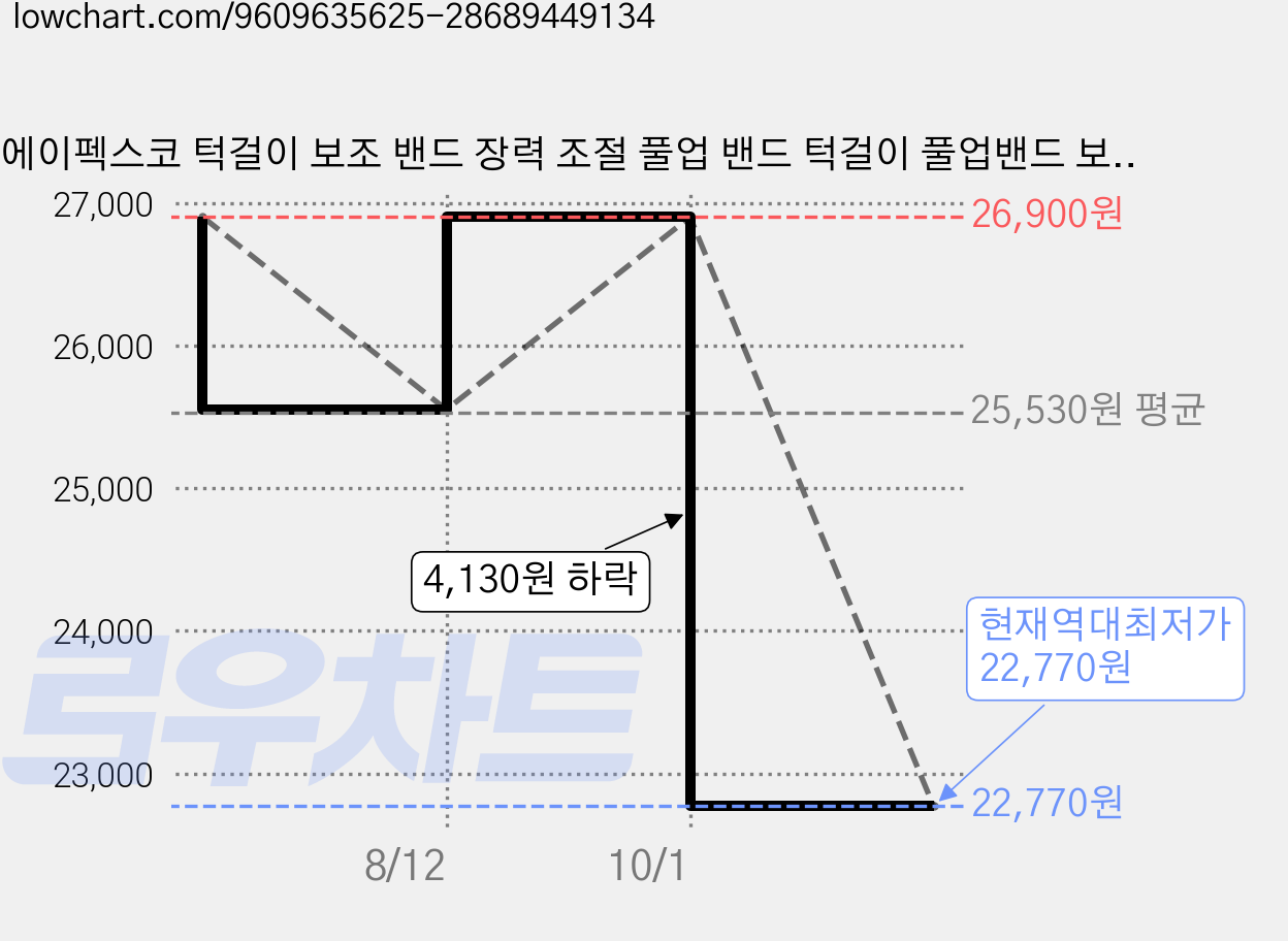 에이펙스코 턱걸이 보조 밴드 장력 조절 풀업 밴드 턱걸이 풀업밴드 보조기구, 1세트, 블랙 가격 변동 차트, 현재가 22,770원, 역대최저가