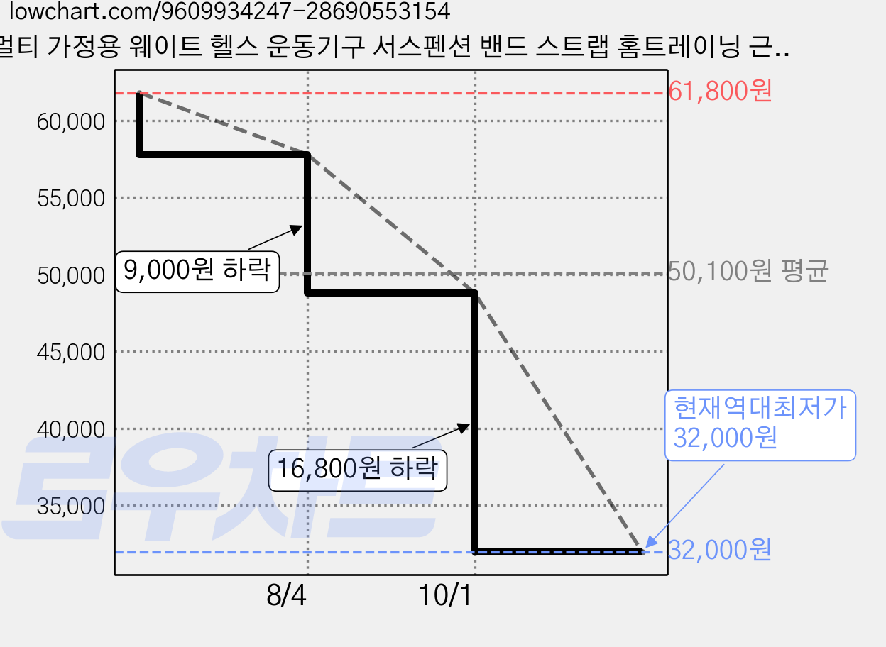 멀티 가정용 웨이트 헬스 운동기구 서스펜션 밴드 스트랩 홈트레이닝 근력 강화 근력 로프 실내 스트레칭, 1개, 블랙 가격 변동 차트, 현재가 32,000원, 역대최저가
