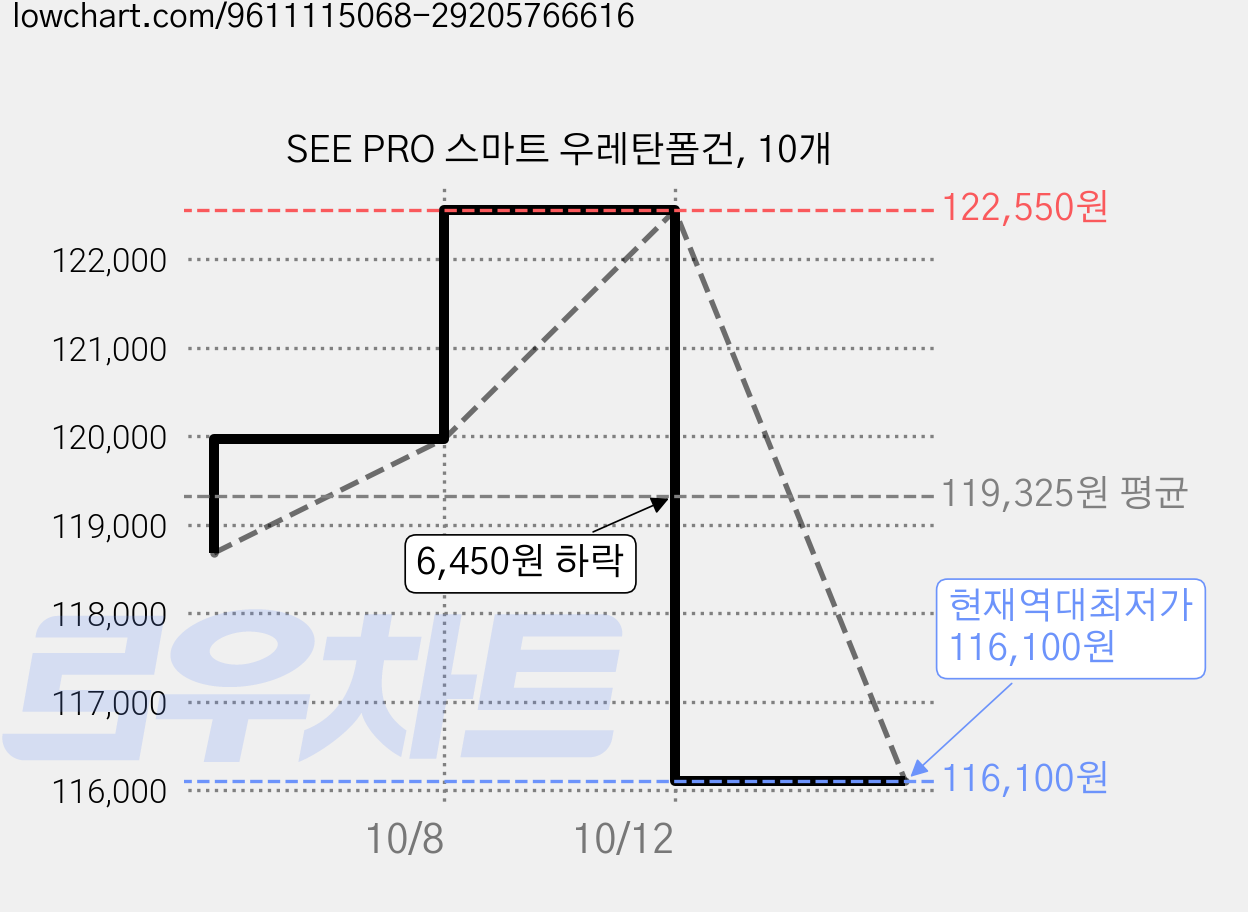 SEE PRO 스마트 우레탄폼건, 10개 가격 변동 차트, 현재가 116,100원, 역대최저가