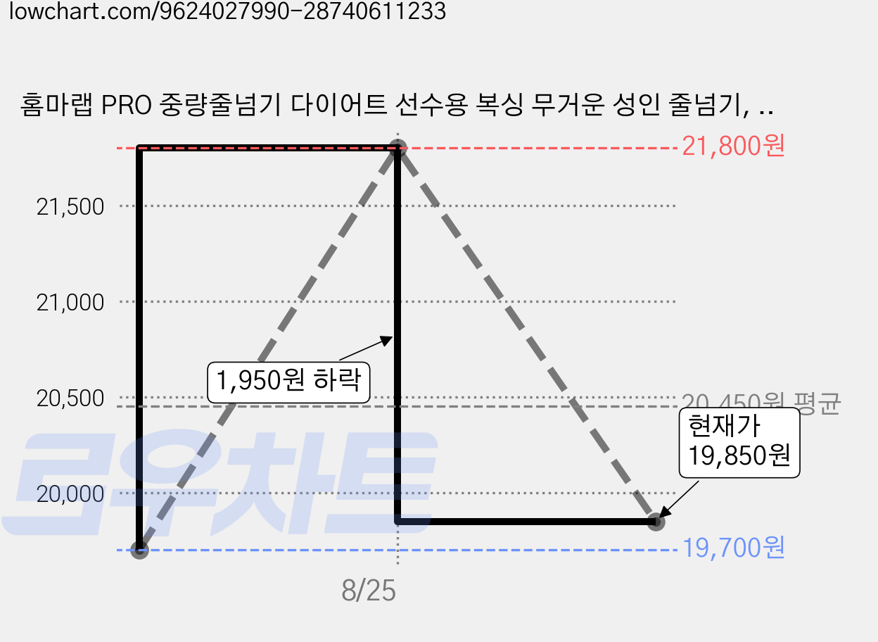 홈마랩 PRO 중량줄넘기 다이어트 선수용 복싱 무거운 성인 줄넘기, 1개, 블랙 가격 변동 차트, 현재가 19,850원, 관측 최저가 19,700원