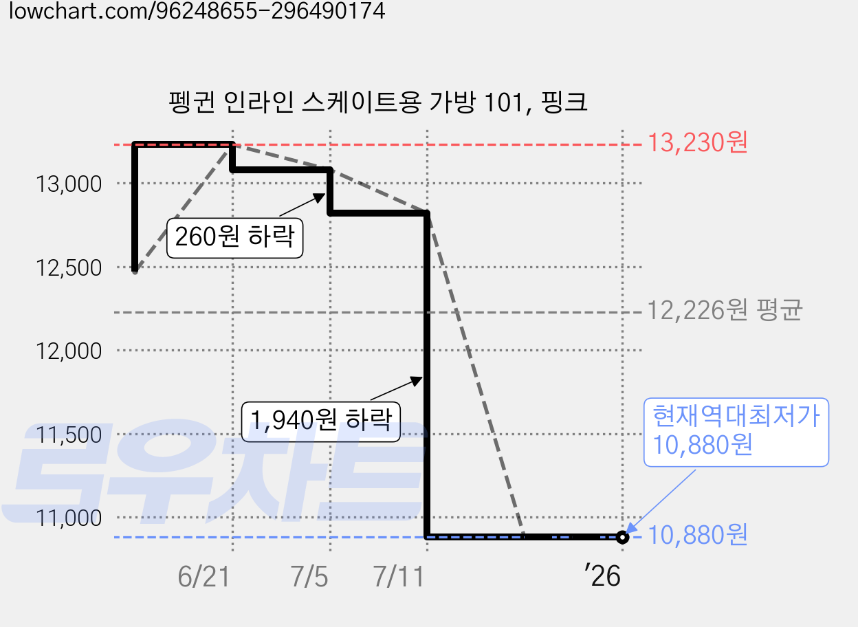 펭귄 인라인 스케이트용 가방 101, 핑크 가격 변동 차트, 현재가 10,880원, 역대최저가