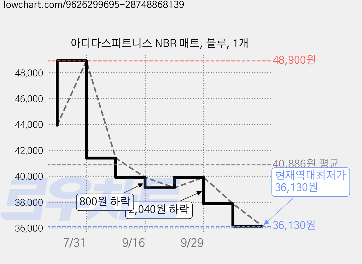 아디다스피트니스 NBR 매트, 블루, 1개 가격 변동 차트, 현재가 36,130원, 역대최저가