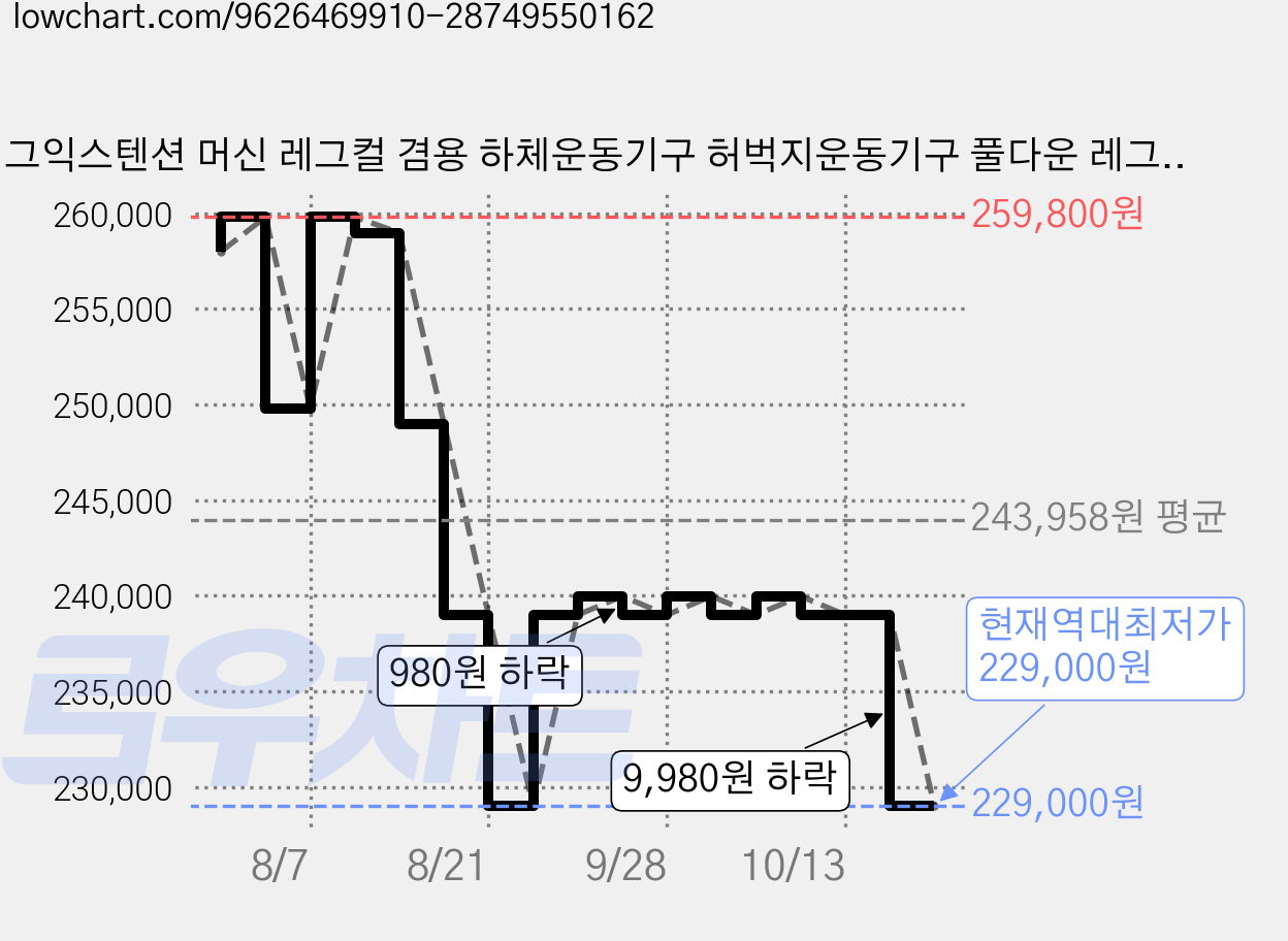 레그익스텐션 머신 레그컬 겸용 하체운동기구 허벅지운동기구 풀다운 레그킥 소뿔형 손잡이 8단 강도조절 최대하중 500kg 무게추 별도구매, 블랙, 프리미엄형-13 IN 1 가격 변동 차트, 현재가 229,000원, 역대최저가