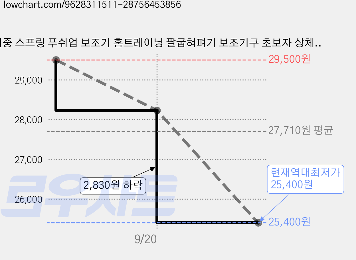 이중 스프링 푸쉬업 보조기 홈트레이닝 팔굽혀펴기 보조기구 초보자 상체운동 기구, 블랙 그레이, 대형 받침대형 가격 변동 차트, 현재가 25,400원, 역대최저가