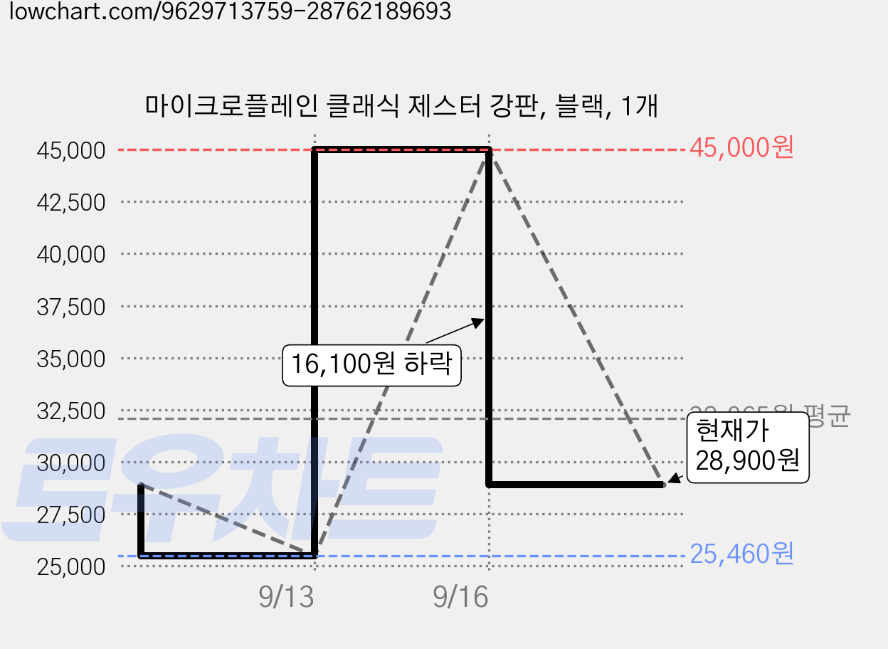 마이크로플레인 클래식 제스터 강판, 블랙, 1개 가격 변동 차트, 현재가 28,900원, 관측 최저가 25,460원