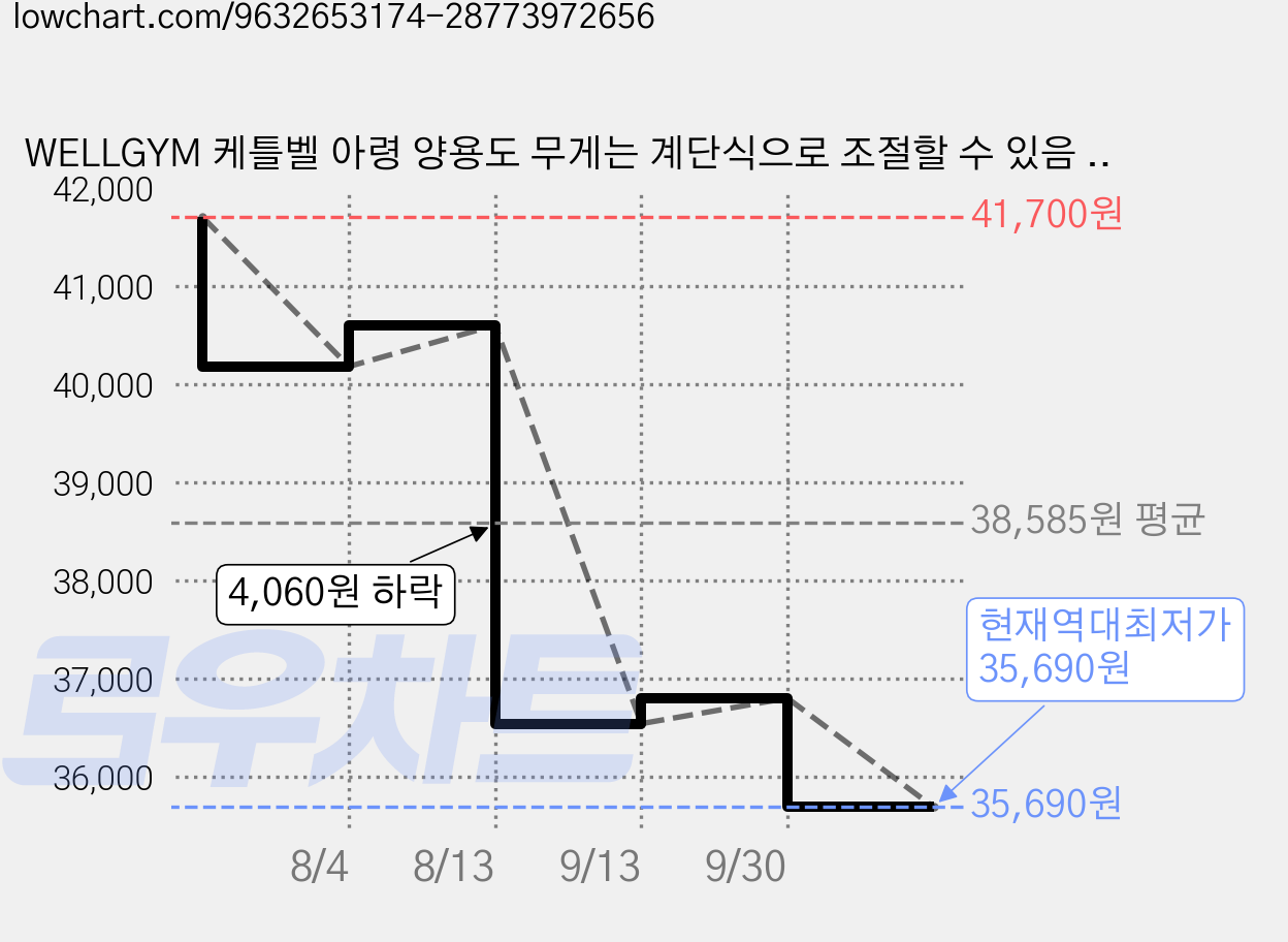 WELLGYM 케틀벨 아령 양용도 무게는 계단식으로 조절할 수 있음 다용도 가정식 헬스기구 전신 근력 트레이닝, 1세트, 5.7kg, Black 가격 변동 차트, 현재가 35,690원, 역대최저가