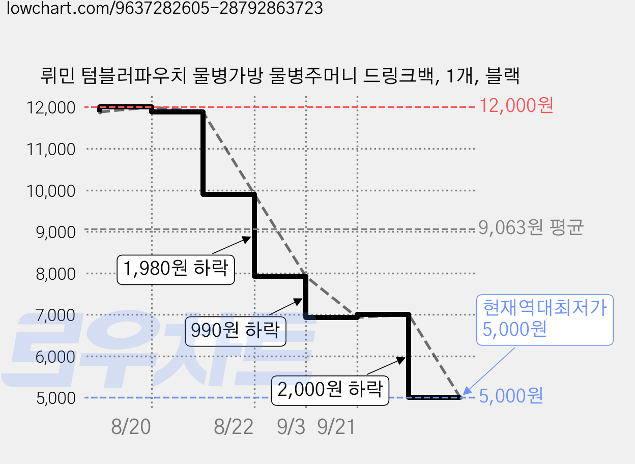 뤼민 텀블러파우치 물병가방 물병주머니 드링크백, 1개, 블랙 가격 변동 차트, 현재가 5,000원, 역대최저가