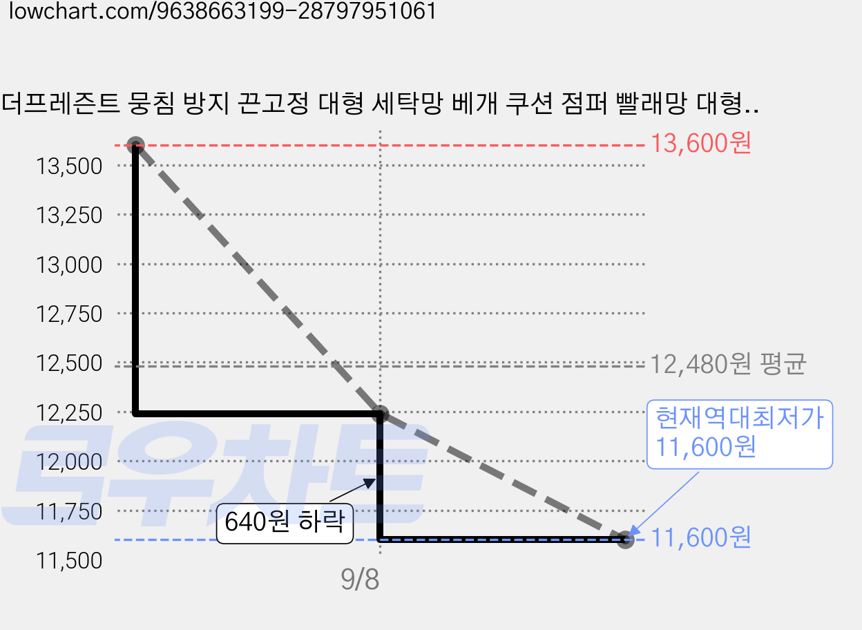 더프레즌트 뭉침 방지 끈고정 대형 세탁망 베개 쿠션 점퍼 빨래망 대형 소형 2P, 2개, 화이트 가격 변동 차트, 현재가 11,600원, 역대최저가