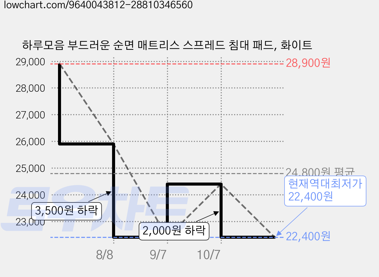 하루모음 부드러운 순면 매트리스 스프레드 침대 패드, 화이트 가격 변동 차트, 현재가 22,400원, 역대최저가