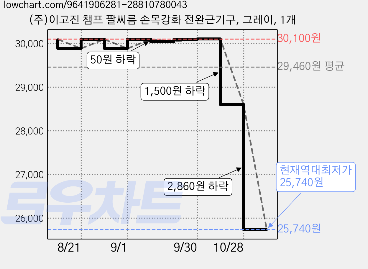 (주)이고진 챔프 팔씨름 손목강화 전완근기구, 그레이, 1개 가격 변동 차트, 현재가 25,740원, 역대최저가