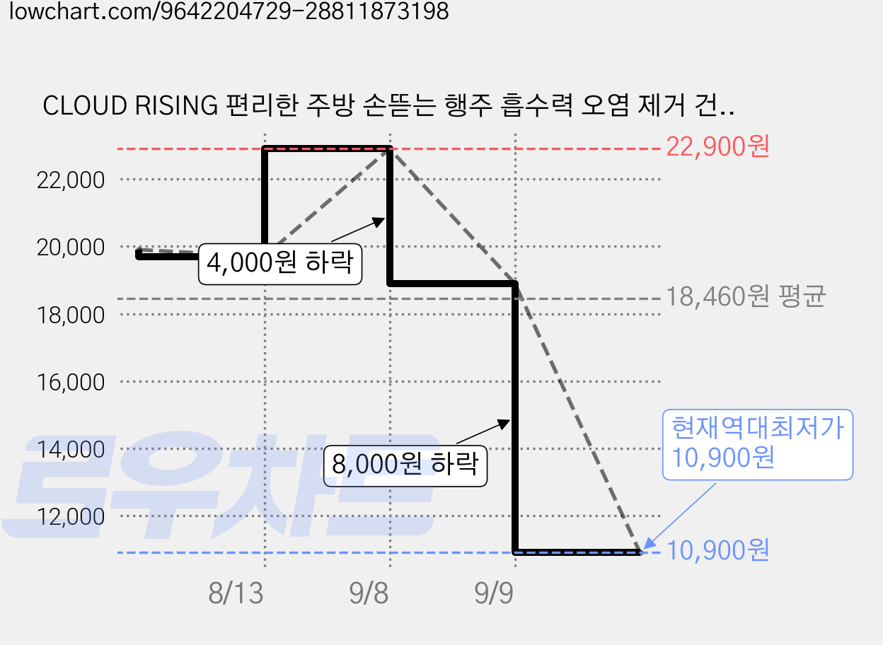 CLOUD RISING 편리한 주방 손뜯는 행주 흡수력 오염 제거 건습 겸용 설거지 천 두꺼운 일회용 타월, 4개, 1세트 가격 변동 차트, 현재가 10,900원, 역대최저가