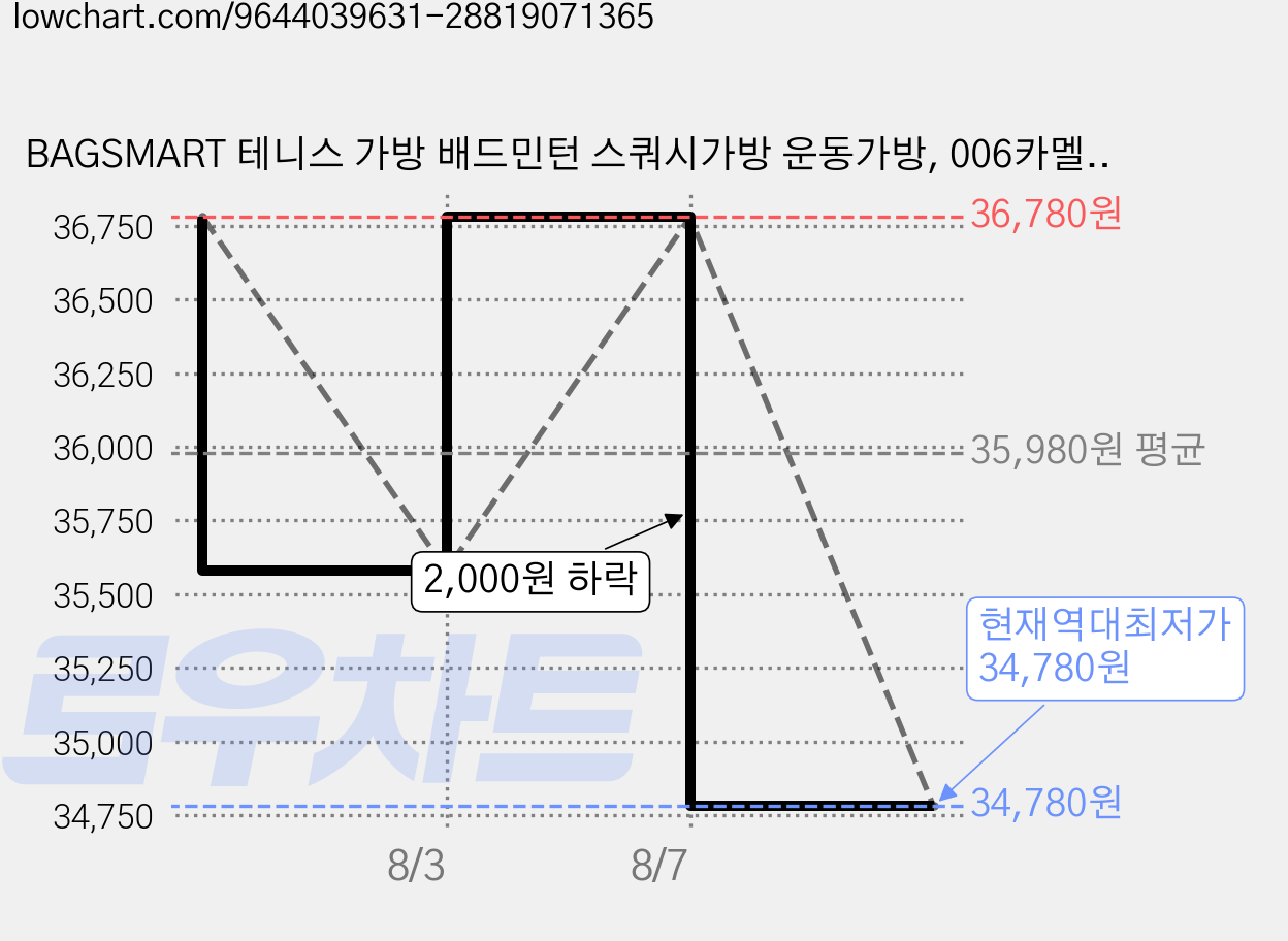 BAGSMART 테니스 가방 배드민턴 스쿼시가방 운동가방, 006카멜, 1개 가격 변동 차트, 현재가 34,780원, 역대최저가
