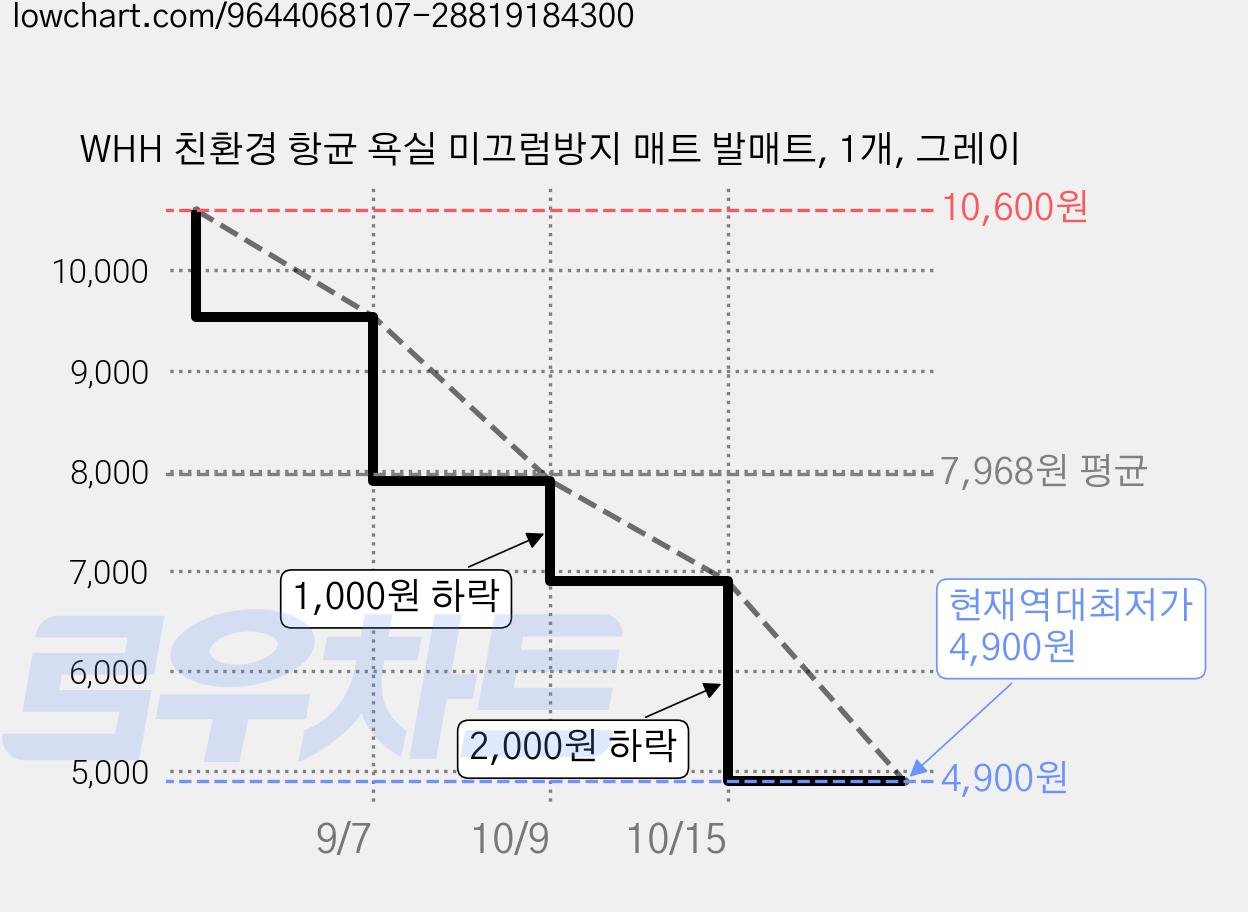 WHH 친환경 항균 욕실 미끄럼방지 매트 발매트, 1개, 그레이 가격 변동 차트, 현재가 4,900원, 역대최저가