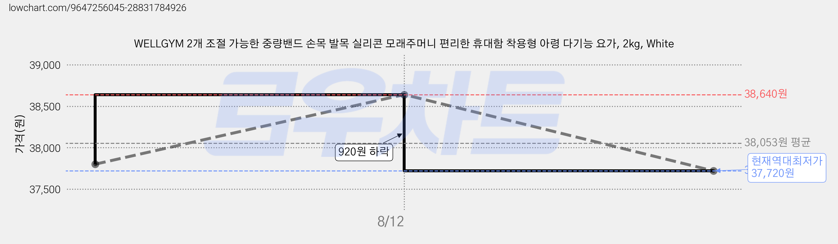 WELLGYM 2개 조절 가능한 중량밴드 손목 발목 실리콘 모래주머니 편리한 휴대함 착용형 아령 다기능 요가, 2kg, White 가격 변동 차트, 현재가 37,720원, 역대최저가