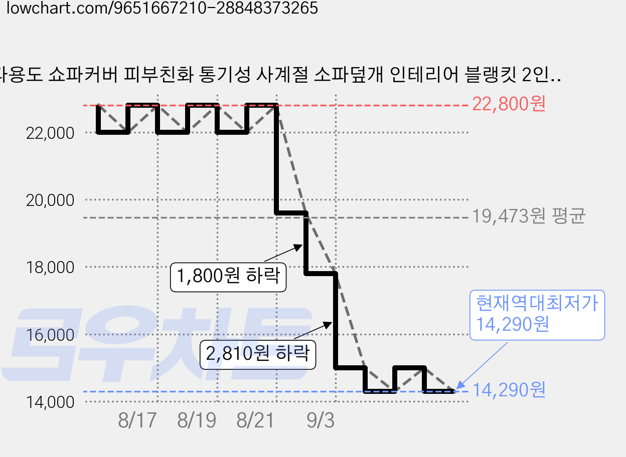 다용도 쇼파커버 피부친화 통기성 사계절 소파덮개 인테리어 블랭킷 2인용3인용4인용쇼파커버, 1개, 기하학 다이아 패턴 가격 변동 차트, 현재가 14,290원, 역대최저가