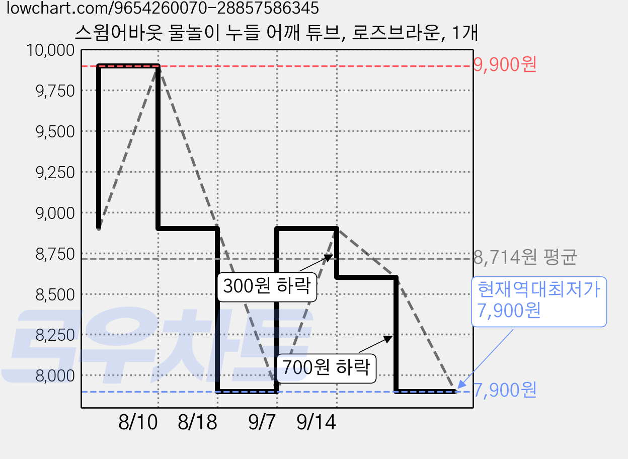 스윔어바웃 물놀이 누들 어깨 튜브, 로즈브라운, 1개 가격 변동 차트, 현재가 7,900원, 역대최저가