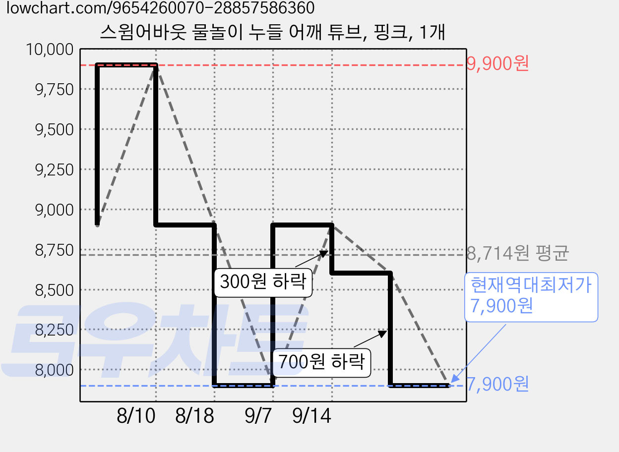 스윔어바웃 물놀이 누들 어깨 튜브, 핑크, 1개 가격 변동 차트, 현재가 7,900원, 역대최저가