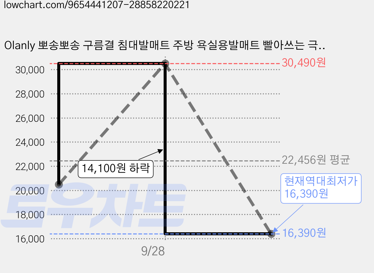 Olanly 뽀송뽀송 구름결 침대발매트 주방 욕실용발매트 빨아쓰는 극세사매트 40x60 60x90, 1개, 블루 가격 변동 차트, 현재가 16,390원, 역대최저가