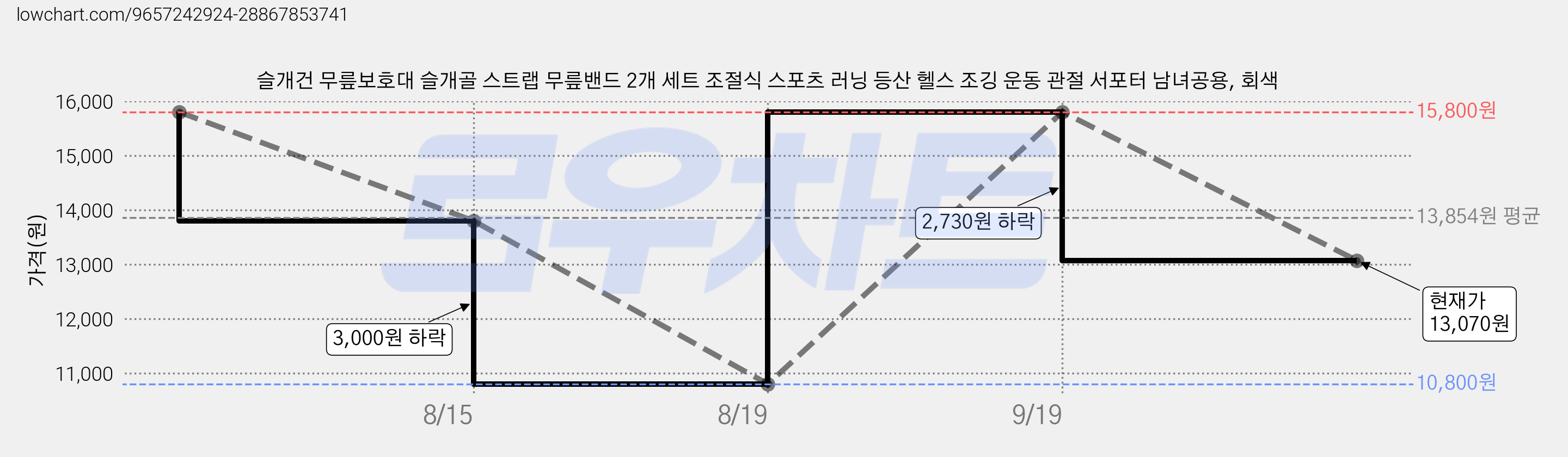 슬개건 무릎보호대 슬개골 스트랩 무릎밴드 2개 세트 조절식 스포츠 러닝 등산 헬스 조깅 운동 관절 서포터 남녀공용, 회색 가격 변동 차트, 현재가 13,070원, 관측 최저가 10,800원
