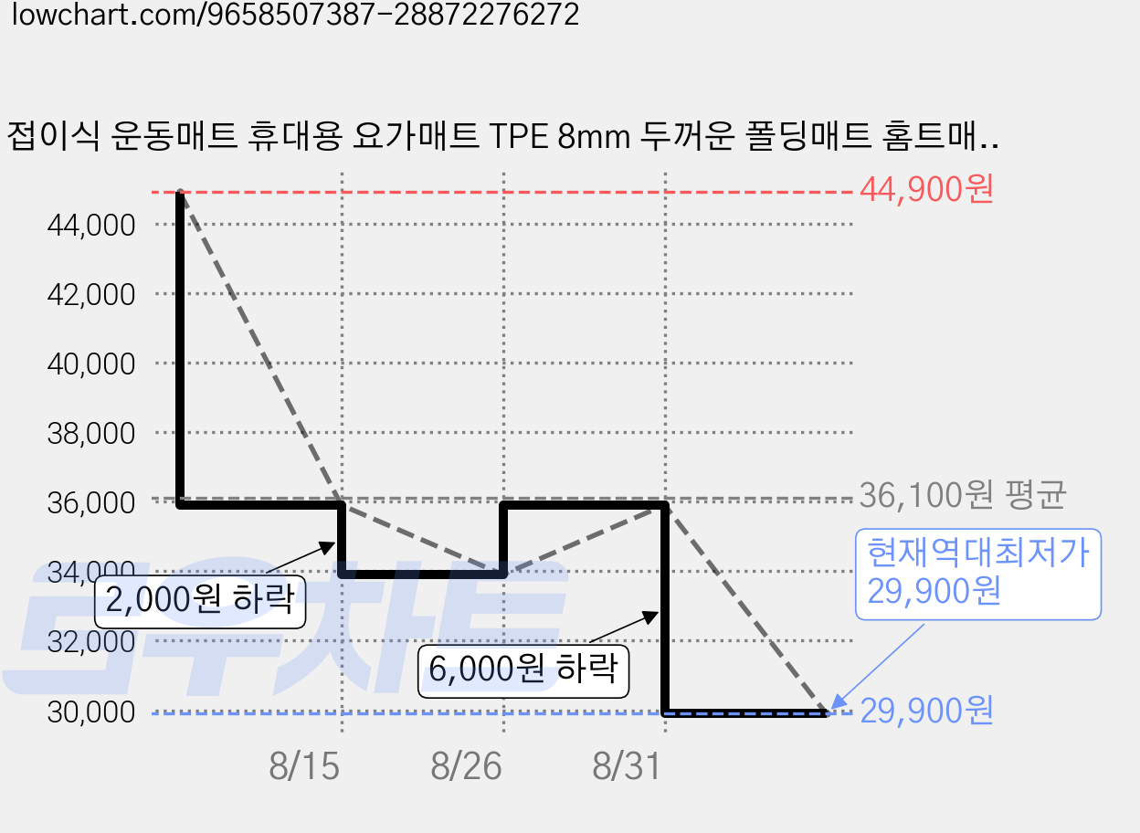 접이식 운동매트 휴대용 요가매트 TPE 8mm 두꺼운 폴딩매트 홈트매트 필라테스매트 스트레칭매트 운동 매트, 1개, 그레이 가격 변동 차트, 현재가 29,900원, 역대최저가