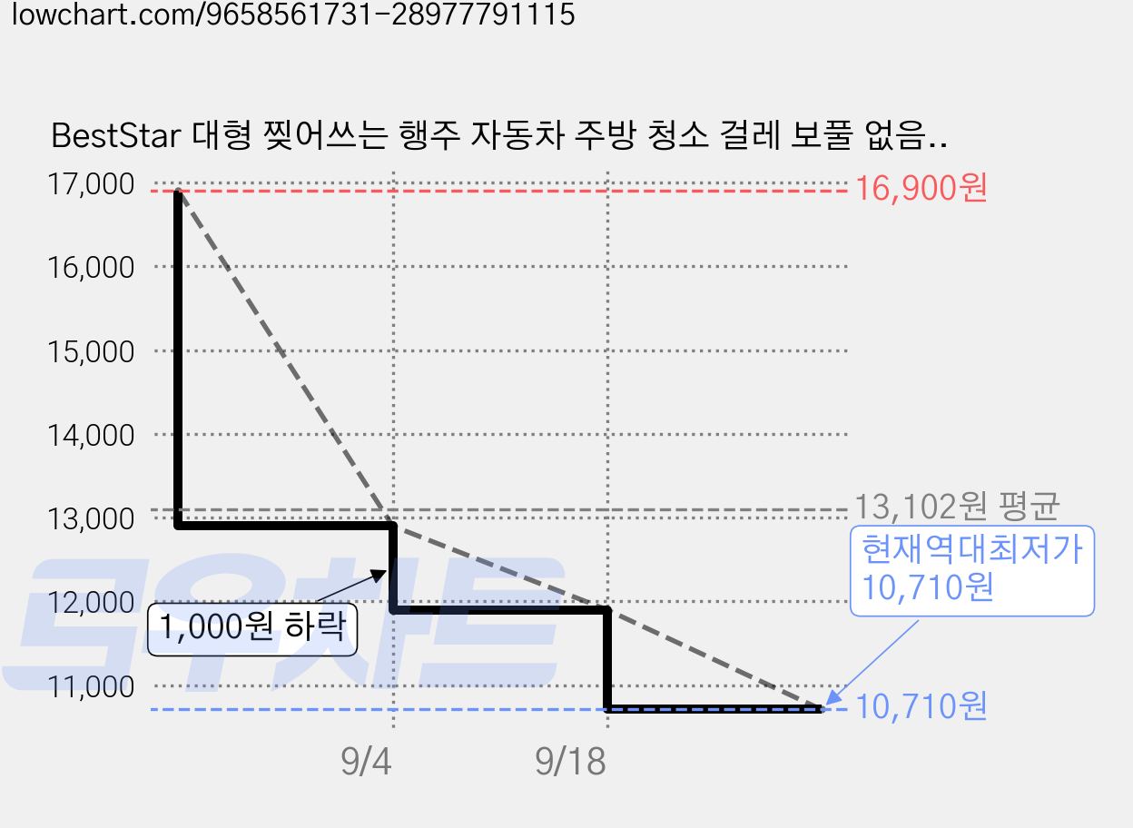 BestStar 대형 찢어쓰는 행주 자동차 주방 청소 걸레 보풀 없음 재사용 가능 3롤 세트 다용도 꿀템, 3개, 그레이25*25 가격 변동 차트, 현재가 10,710원, 역대최저가