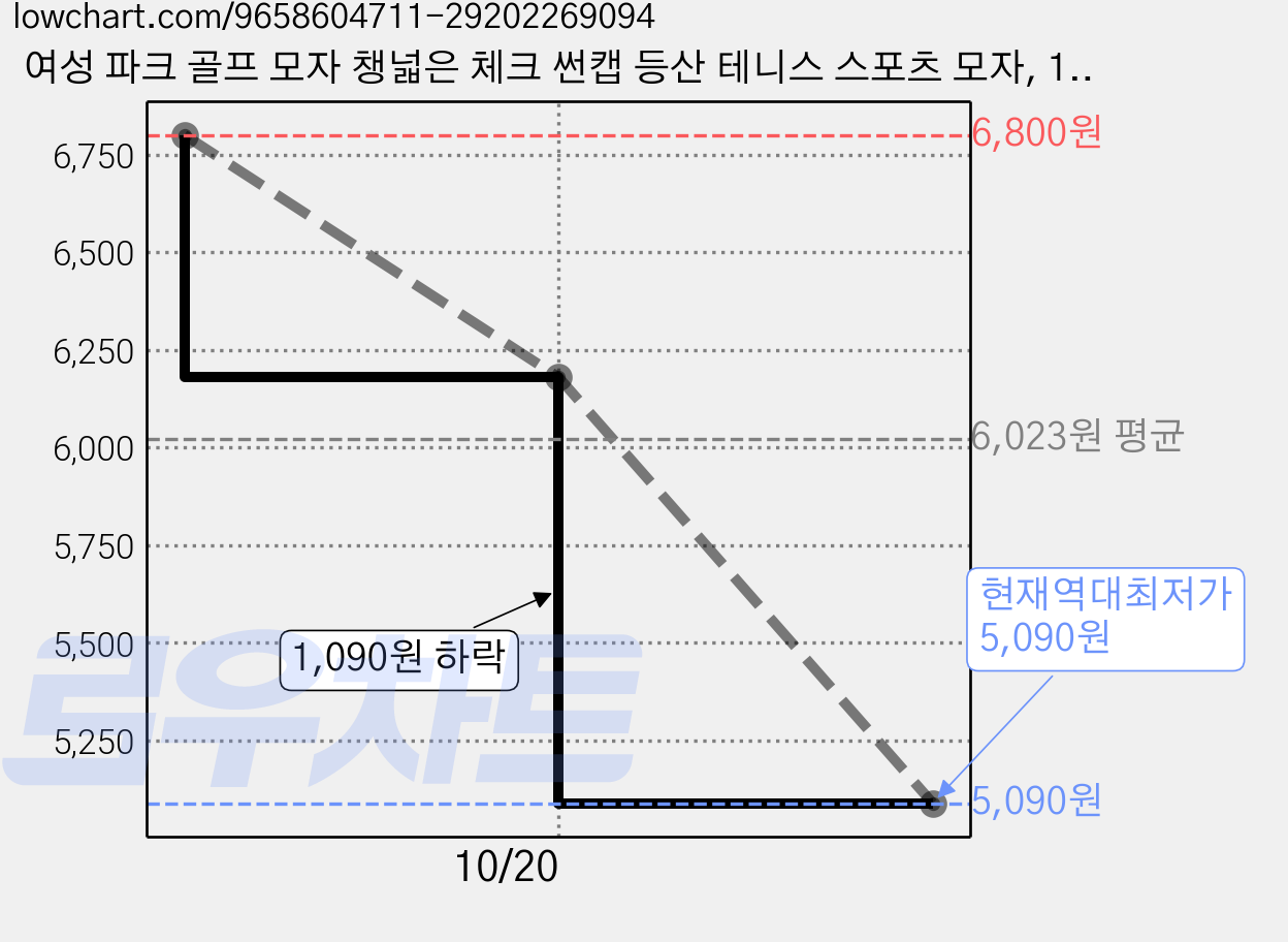 여성 파크 골프 모자 챙넓은 체크 썬캡 등산 테니스 스포츠 모자, 1개, 블랙 가격 변동 차트, 현재가 5,090원, 역대최저가