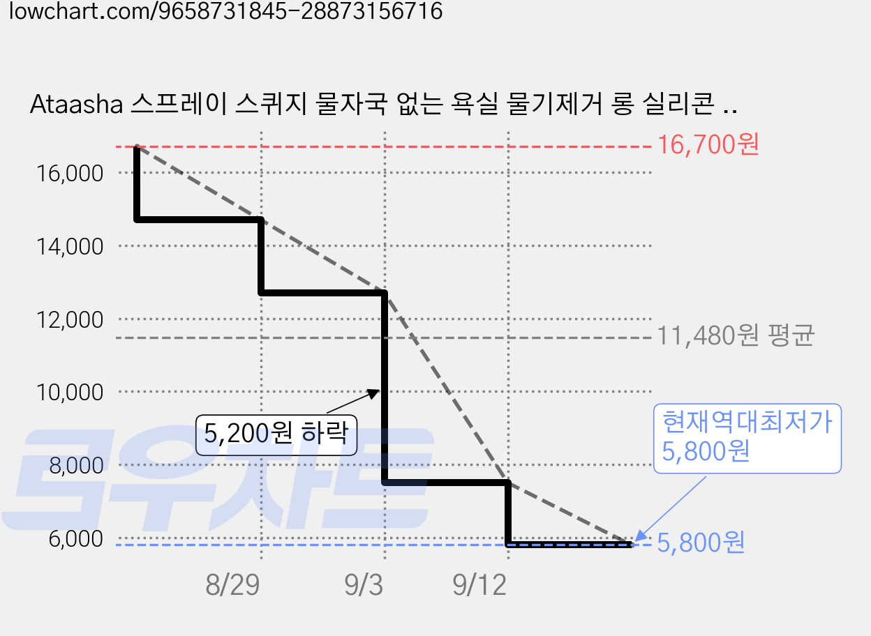 Ataasha 스프레이 스퀴지 물자국 없는 욕실 물기제거 롱 실리콘 빗자루 2in1 청소도구 + 리필2p, 1세트 가격 변동 차트, 현재가 5,800원, 역대최저가
