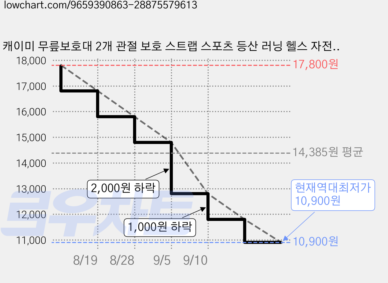 캐이미 무릎보호대 2개 관절 보호 스트랩 스포츠 등산 러닝 헬스 자전거 무릎밴드, 1세트 가격 변동 차트, 현재가 10,900원, 역대최저가