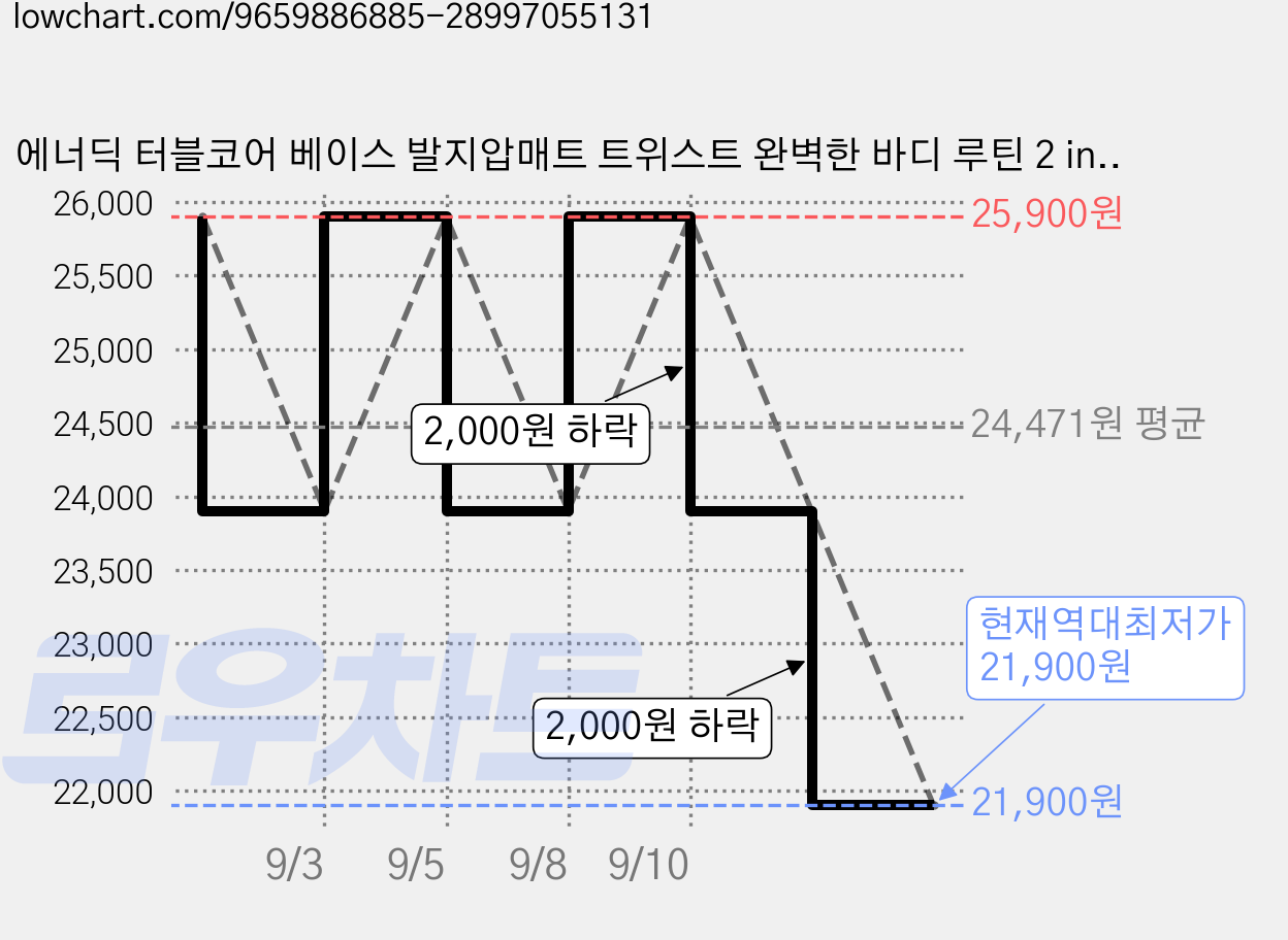 에너딕 터블코어 베이스 발지압매트 트위스트 완벽한 바디 루틴 2 in 1, 핑크, 1개 가격 변동 차트, 현재가 21,900원, 역대최저가
