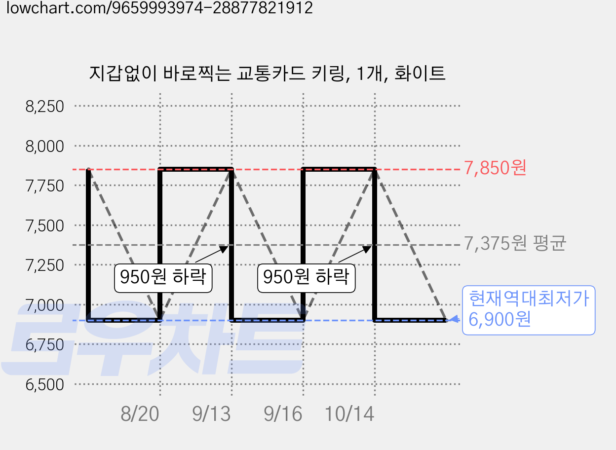 지갑없이 바로찍는 교통카드 키링, 1개, 화이트 가격 변동 차트, 현재가 6,900원, 역대최저가