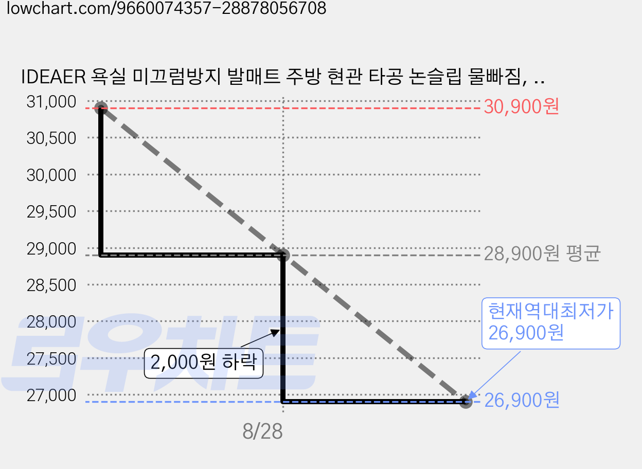 IDEAER 욕실 미끄럼방지 발매트 주방 현관 타공 논슬립 물빠짐, 1개, 그레이 가격 변동 차트, 현재가 26,900원, 역대최저가