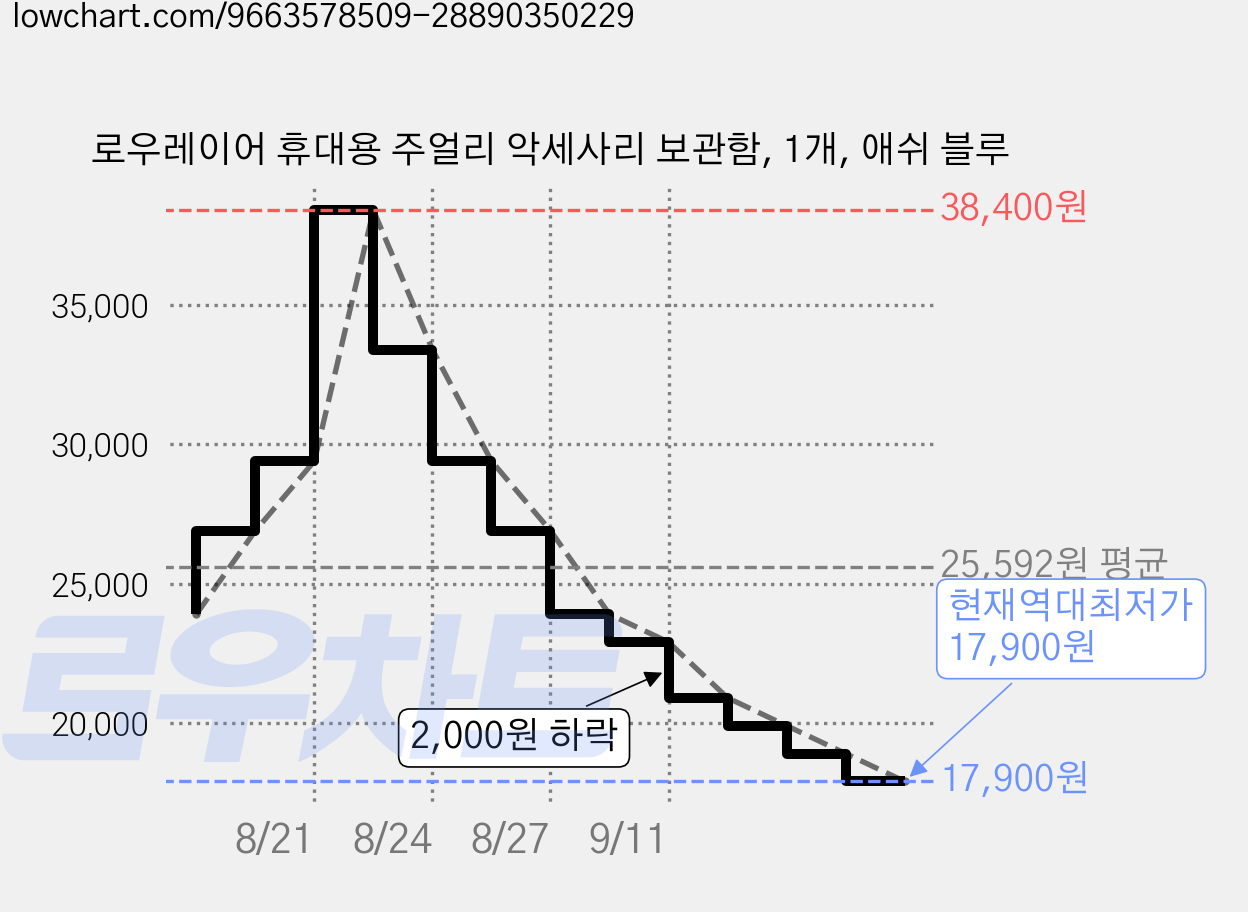 로우레이어 휴대용 주얼리 악세사리 보관함, 1개, 애쉬 블루 가격 변동 차트, 현재가 17,900원, 역대최저가
