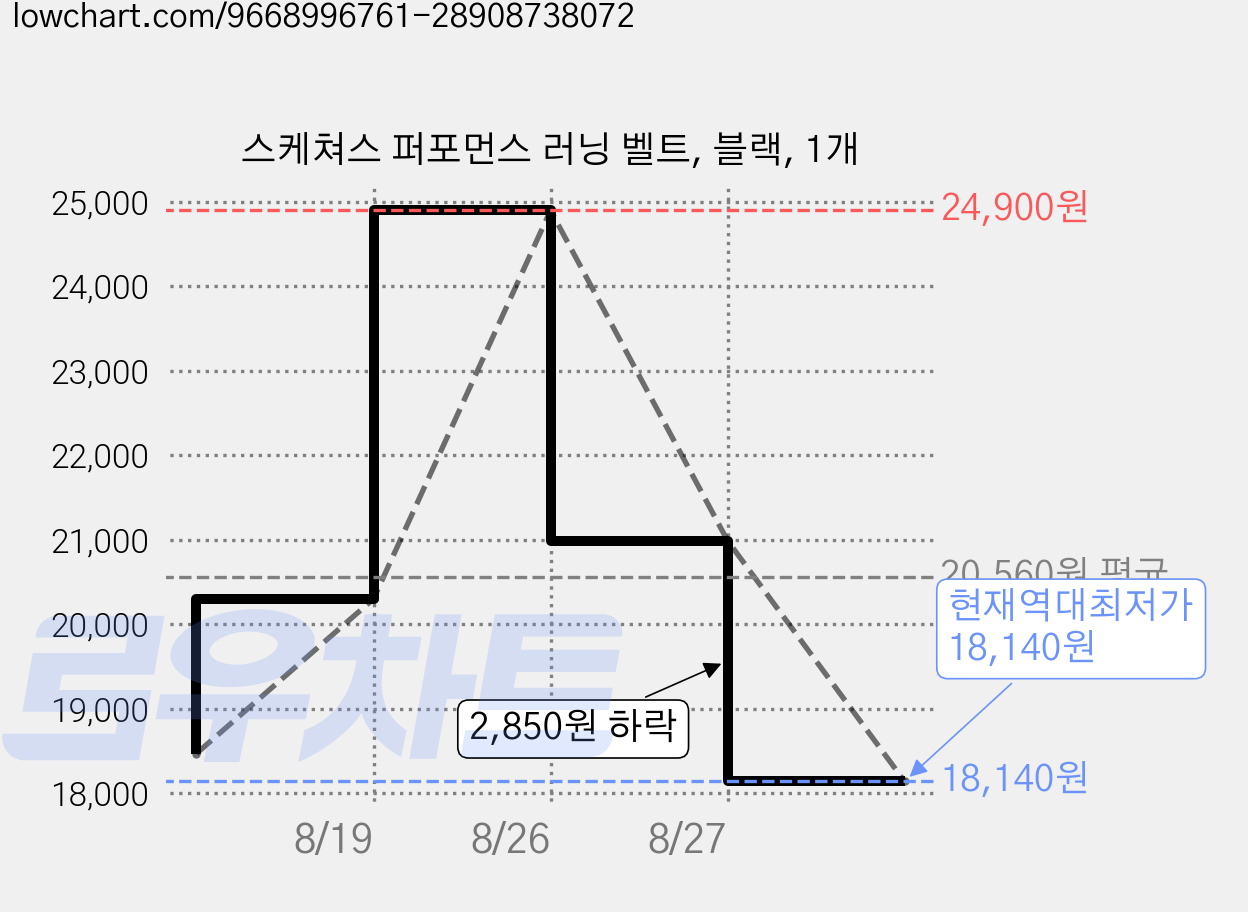 스케쳐스 퍼포먼스 러닝 벨트, 블랙, 1개 가격 변동 차트, 현재가 18,140원, 역대최저가