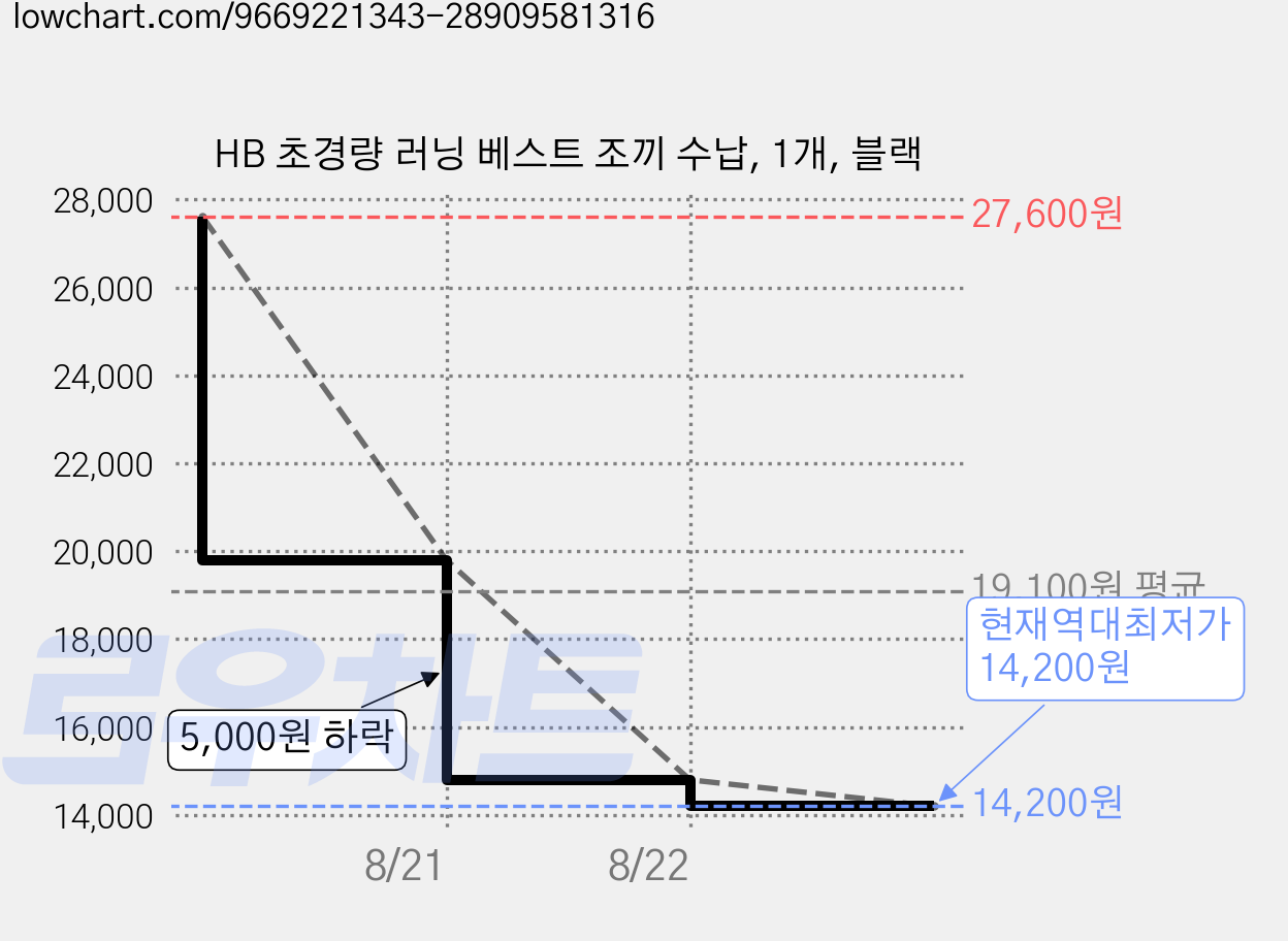 HB 초경량 러닝 베스트 조끼 수납, 1개, 블랙 가격 변동 차트, 현재가 14,200원, 역대최저가