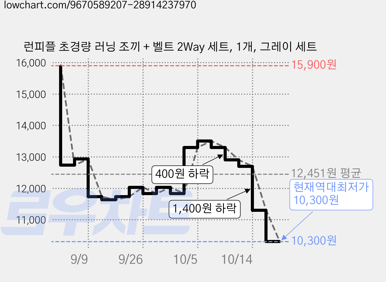 런피플 초경량 러닝 조끼 + 벨트 2Way 세트, 1개, 그레이 세트 가격 변동 차트, 현재가 10,300원, 역대최저가