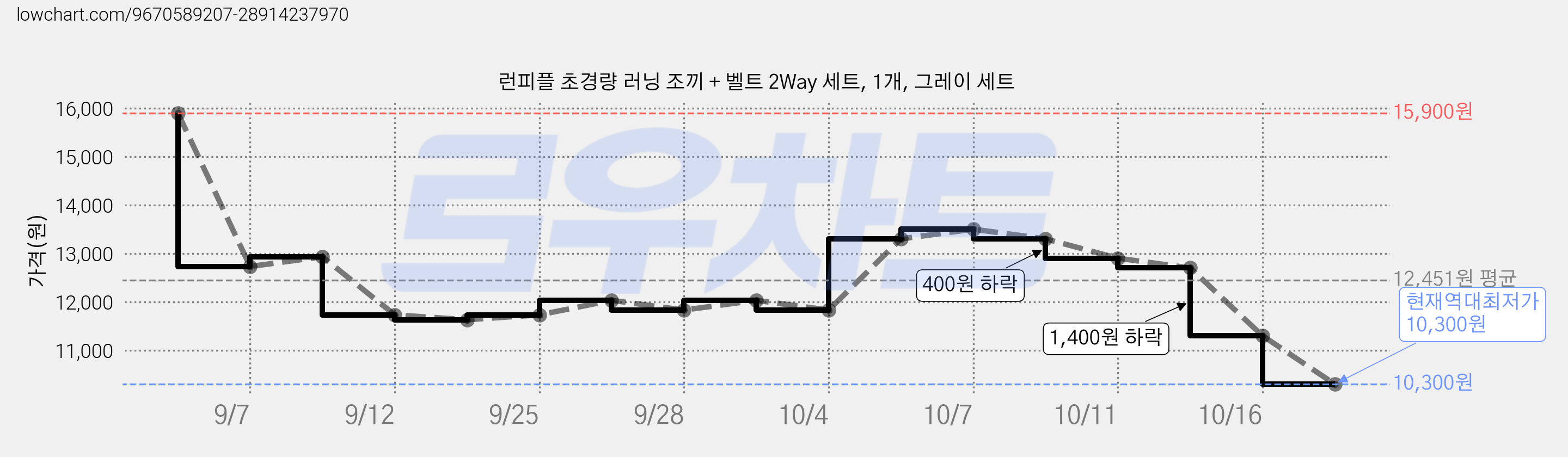 런피플 초경량 러닝 조끼 + 벨트 2Way 세트, 1개, 그레이 세트 가격 변동 차트, 현재가 10,300원, 역대최저가