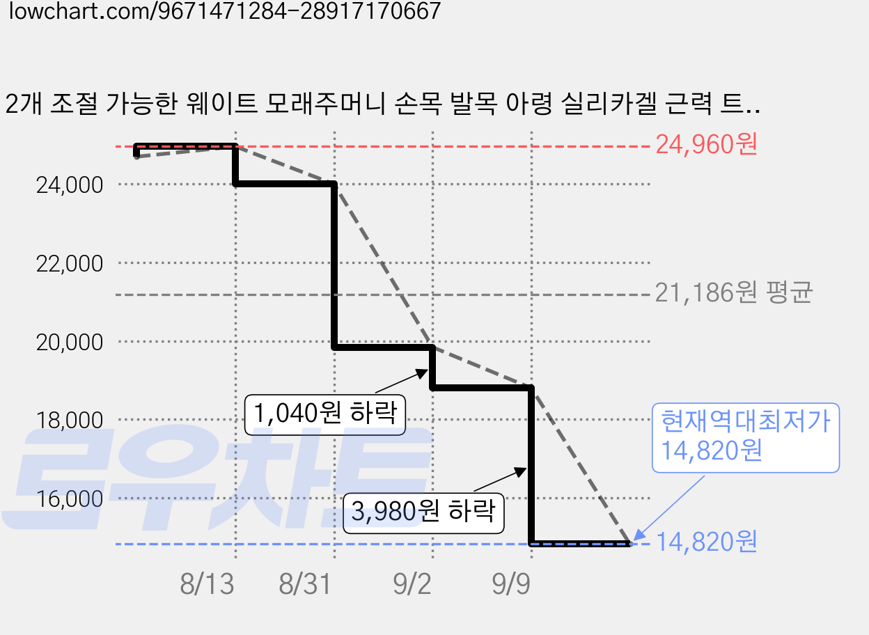 2개 조절 가능한 웨이트 모래주머니 손목 발목 아령 실리카겔 근력 트레이닝 편리한 휴대함 다기능 요가 러닝, Pink, 1kg 가격 변동 차트, 현재가 14,820원, 역대최저가