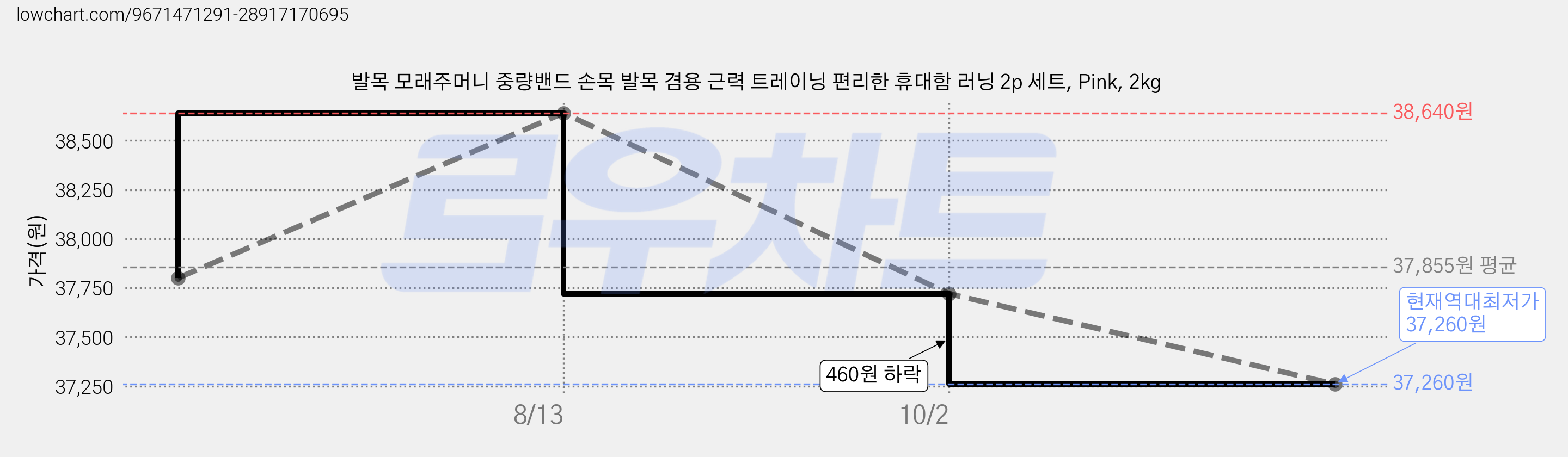 발목 모래주머니 중량밴드 손목 발목 겸용 근력 트레이닝 편리한 휴대함 러닝 2p 세트, Pink, 2kg 가격 변동 차트, 현재가 37,260원, 역대최저가