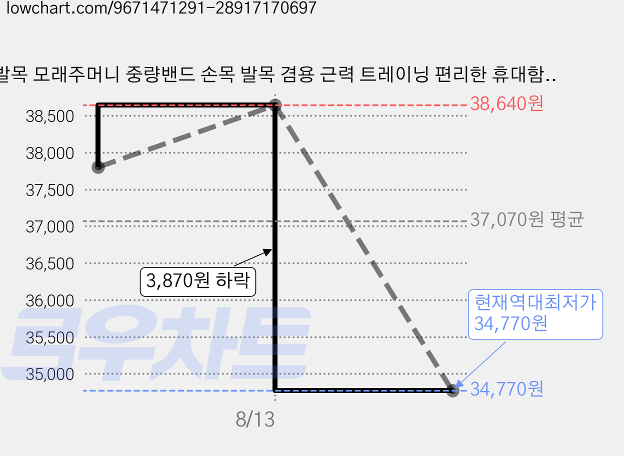 발목 모래주머니 중량밴드 손목 발목 겸용 근력 트레이닝 편리한 휴대함 러닝 2p 세트, Black, 2kg 가격 변동 차트, 현재가 34,770원, 역대최저가