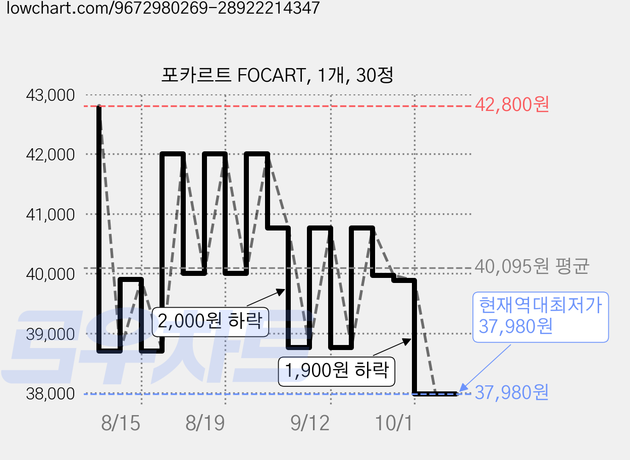 포카르트 FOCART, 1개, 30정 가격 변동 차트, 현재가 37,980원, 역대최저가