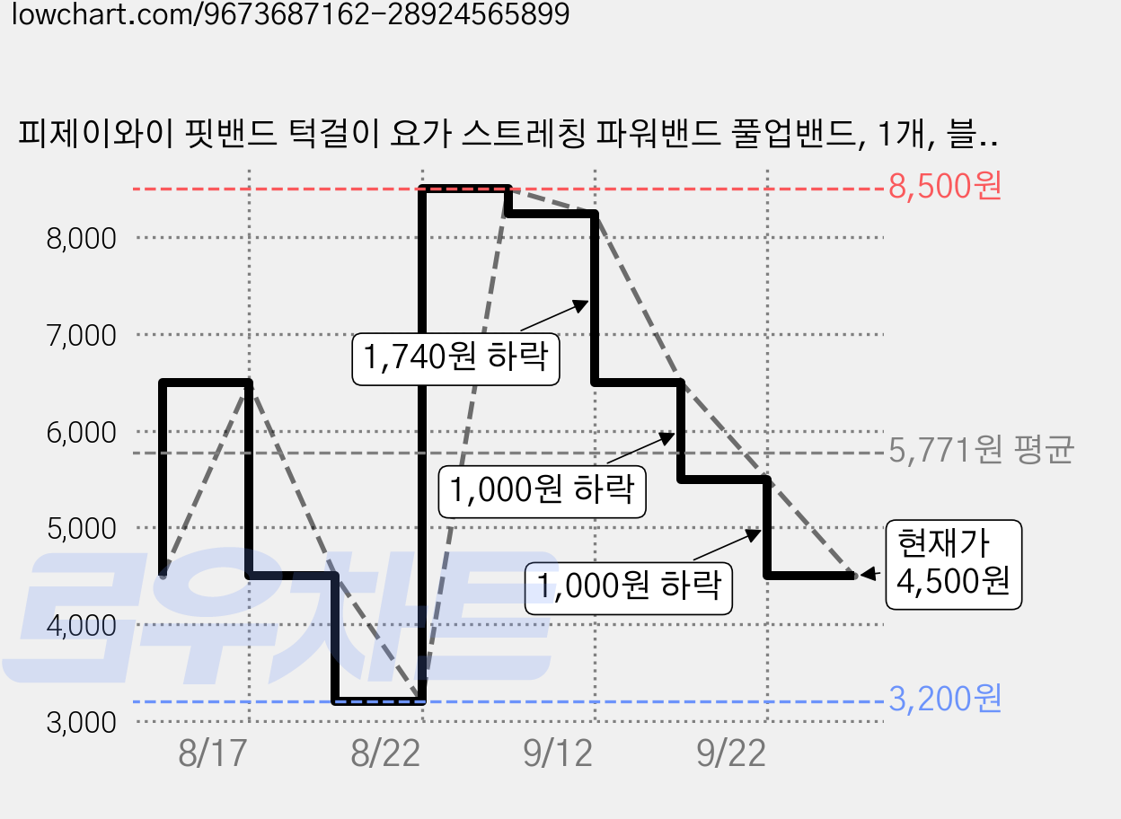 피제이와이 핏밴드 턱걸이 요가 스트레칭 파워밴드 풀업밴드, 1개, 블랙 가격 변동 차트, 현재가 4,500원, 관측 최저가 3,200원