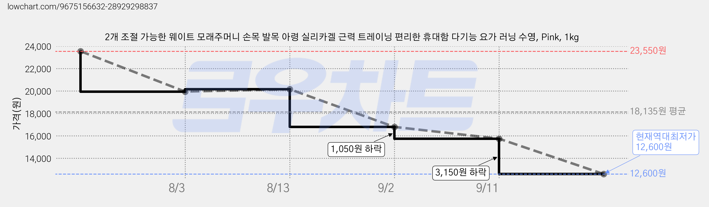 2개 조절 가능한 웨이트 모래주머니 손목 발목 아령 실리카겔 근력 트레이닝 편리한 휴대함 다기능 요가 러닝 수영, Pink, 1kg 가격 변동 차트, 현재가 12,600원, 역대최저가
