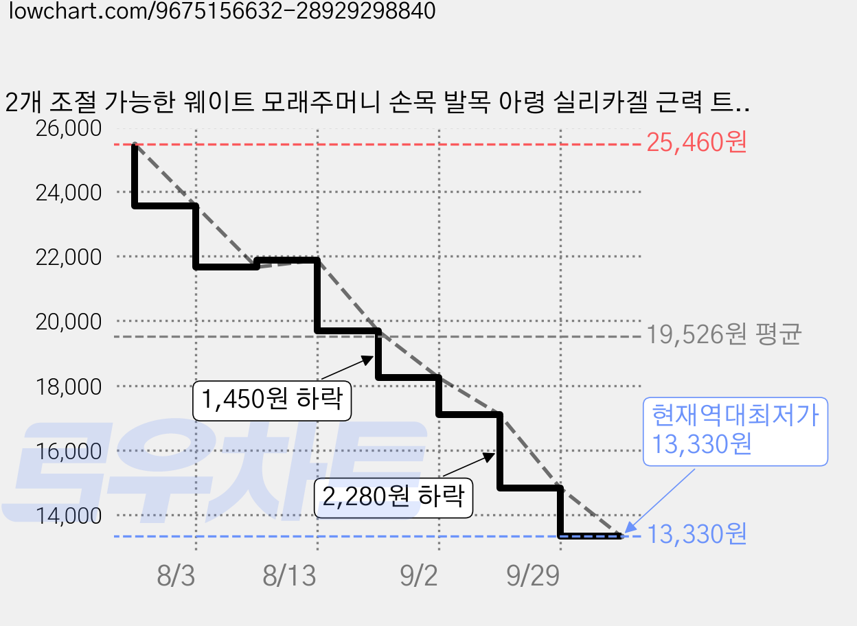 2개 조절 가능한 웨이트 모래주머니 손목 발목 아령 실리카겔 근력 트레이닝 편리한 휴대함 다기능 요가 러닝 수영, Orange+Blue, 1kg 가격 변동 차트, 현재가 13,330원, 역대최저가