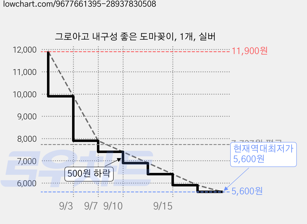 그로아고 내구성 좋은 도마꽂이, 1개, 실버 가격 변동 차트, 현재가 5,600원, 역대최저가