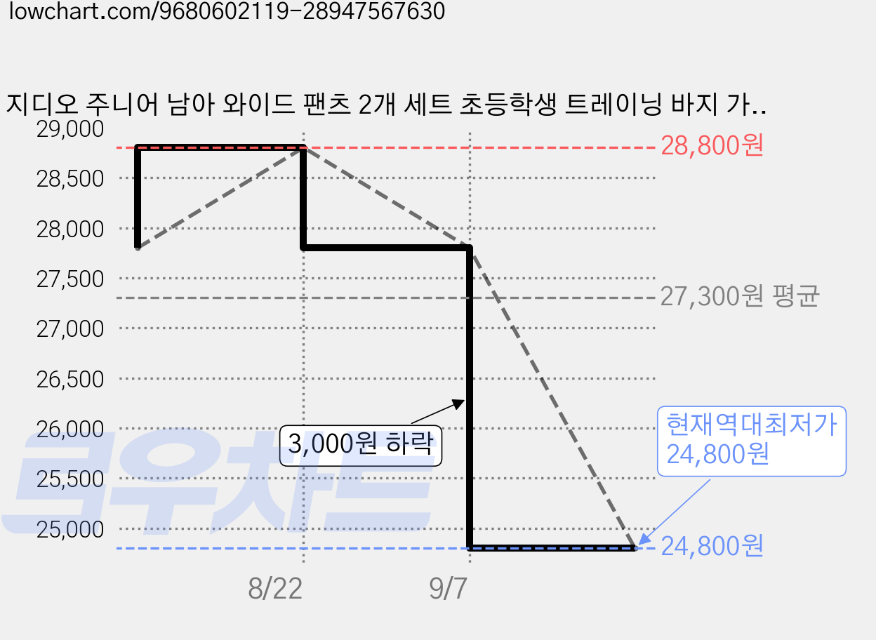지디오 주니어 남아 와이드 팬츠 2개 세트 초등학생 트레이닝 바지 가을 운동복 츄리닝 가격 변동 차트, 현재가 24,800원, 역대최저가