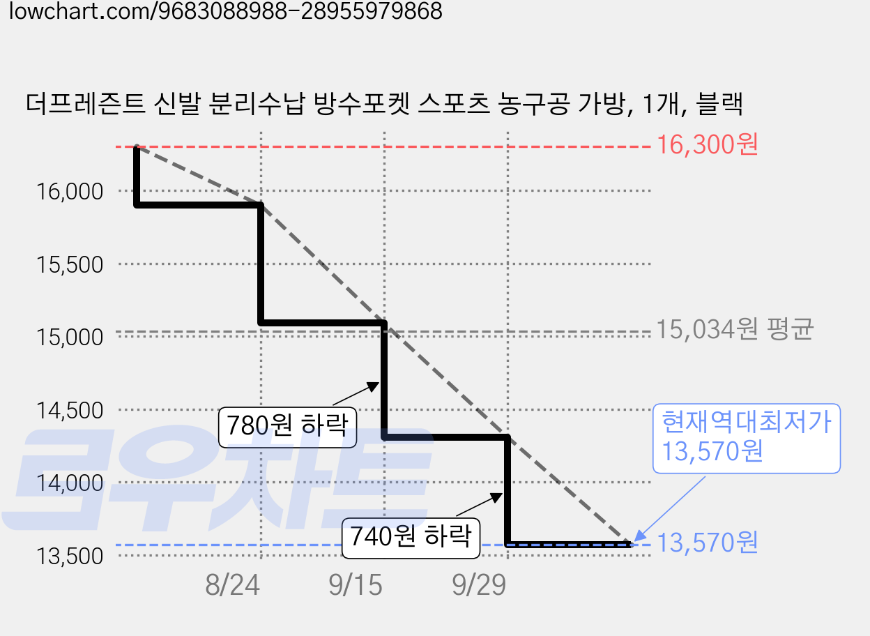 더프레즌트 신발 분리수납 방수포켓 스포츠 농구공 가방, 1개, 블랙 가격 변동 차트, 현재가 13,570원, 역대최저가