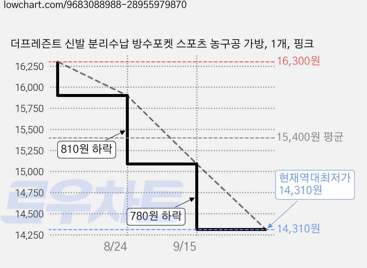 더프레즌트 신발 분리수납 방수포켓 스포츠 농구공 가방, 1개, 핑크 가격 변동 차트, 현재가 14,310원, 역대최저가