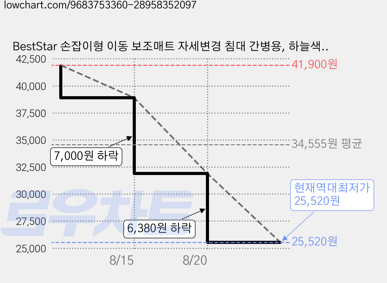 BestStar 손잡이형 이동 보조매트 자세변경 침대 간병용, 하늘색*2 가격 변동 차트, 현재가 25,520원, 역대최저가